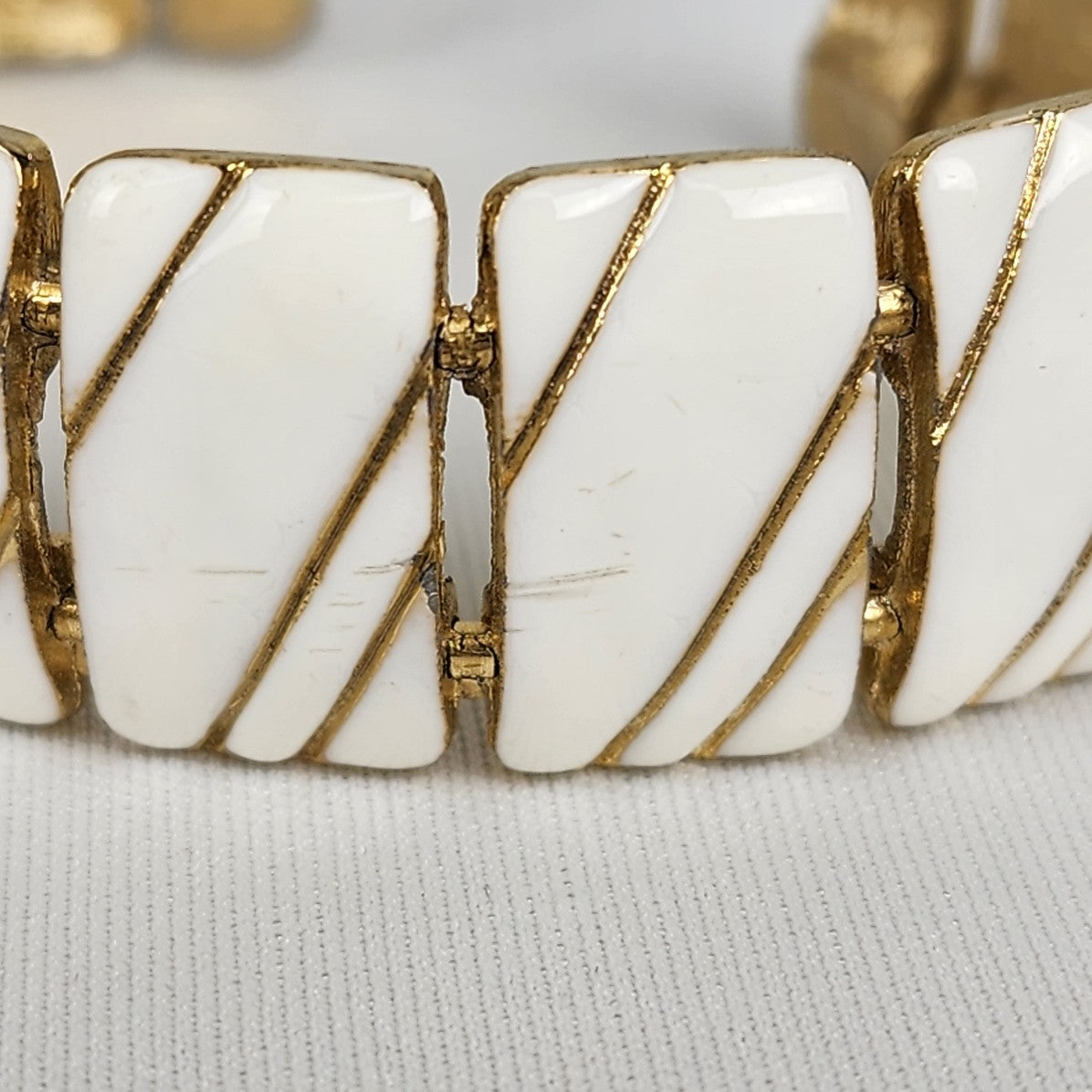 Vintage White Enamel Metal Cuff Bracelet