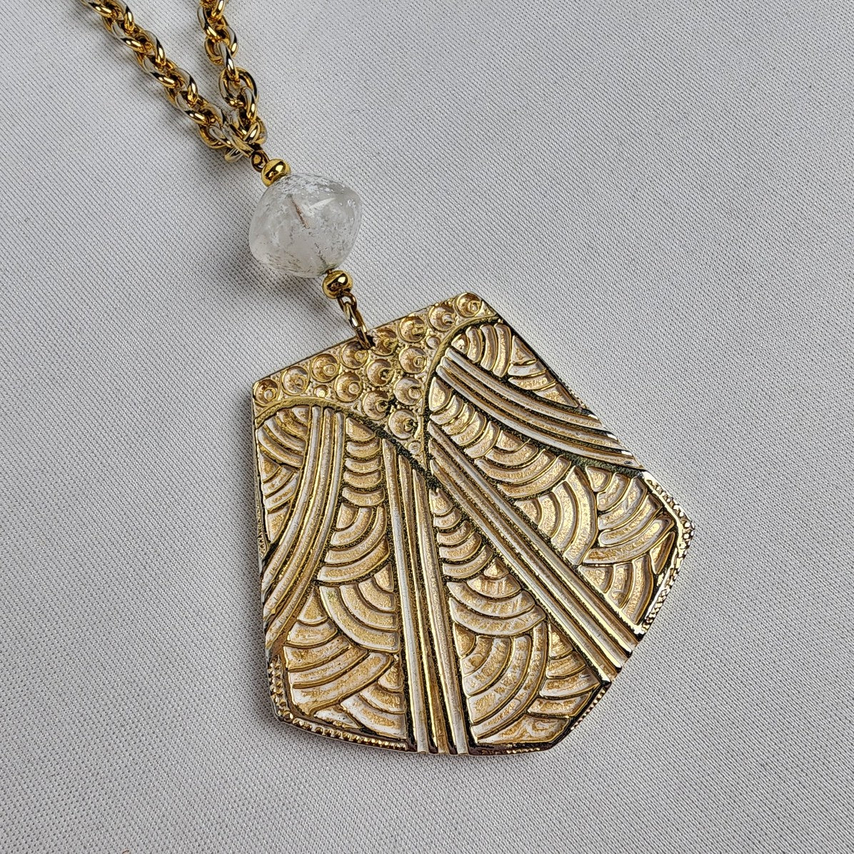 Simon Chang Gold & Cream Pendant Necklace