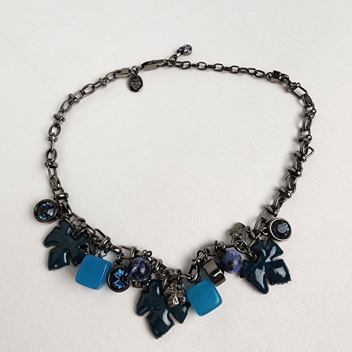 Dyrberg Kern Blue Glass Charm Black Chain Necklace