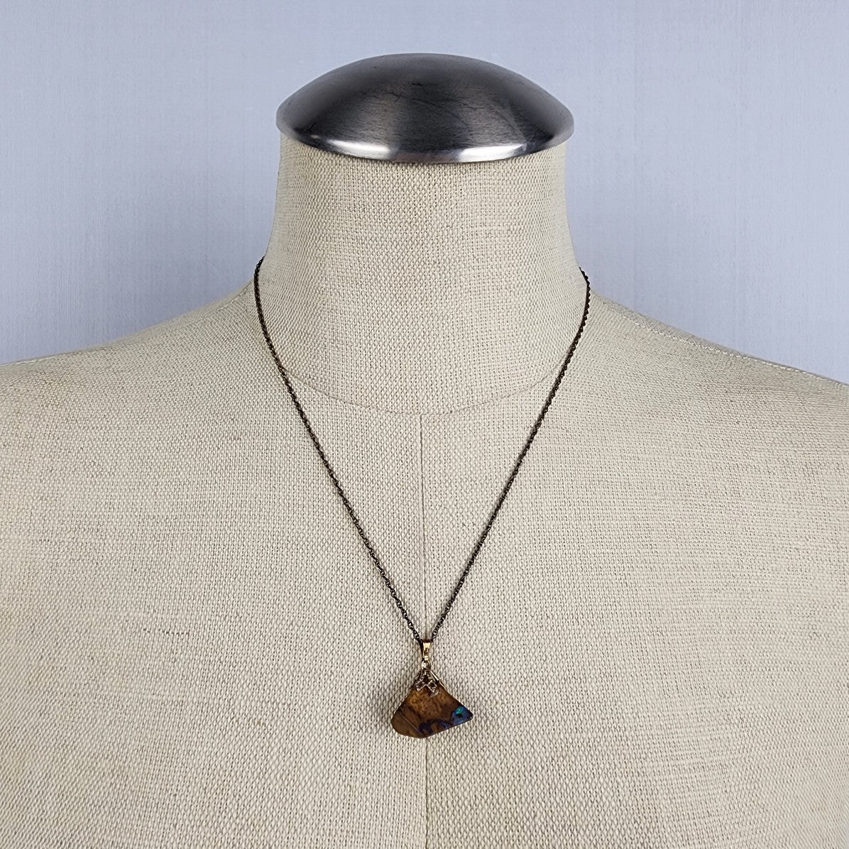 Vintage Natural Opal Brown Stone Pendant Black 925 Sterling Chain Necklace