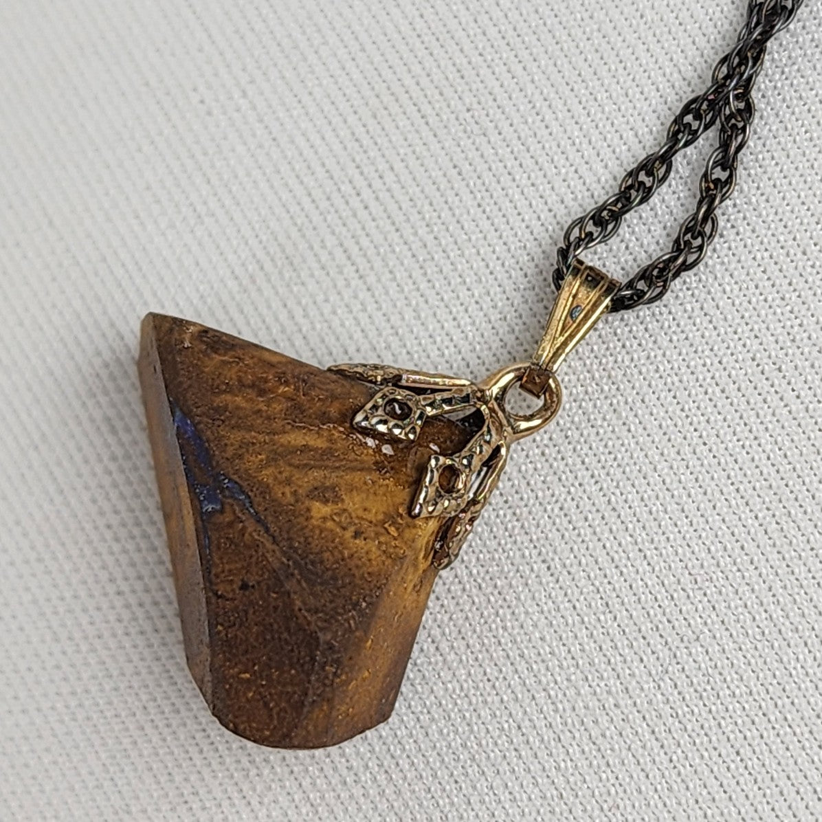 Vintage Natural Opal Brown Stone Pendant Black 925 Sterling Chain Necklace