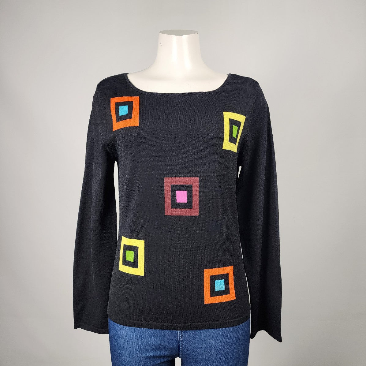 Vintage Biline Black Knit Colorful Squares Top Size M/L – DYL Fashions