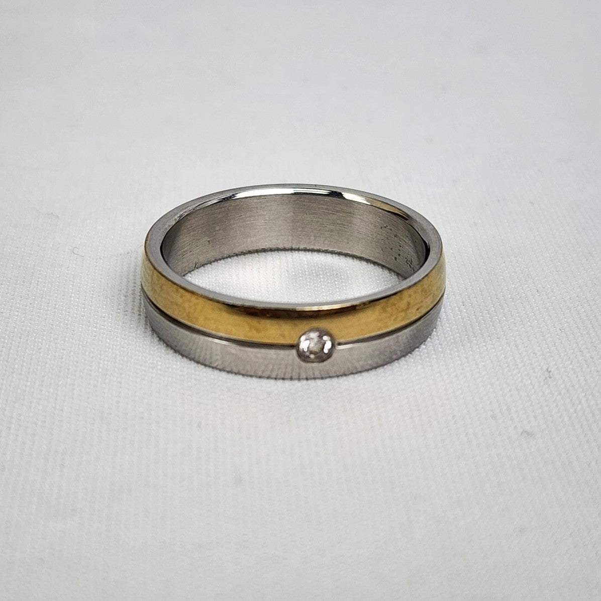 Stainless Steel Silver & Gold Tone Crystal Stud Ring