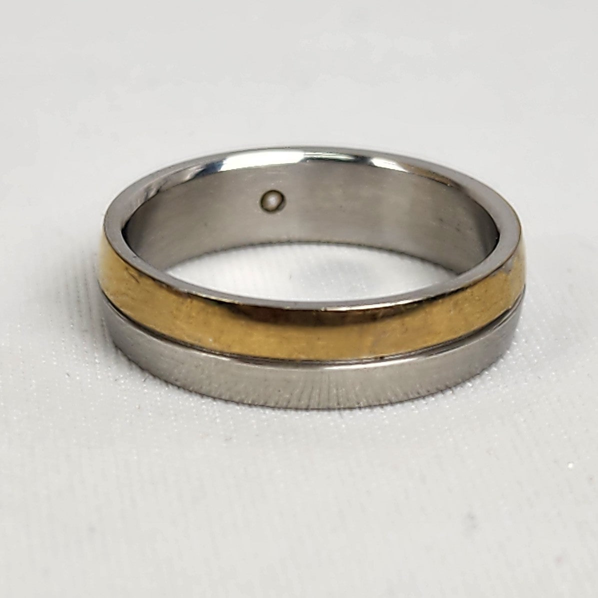 Stainless Steel Silver & Gold Tone Crystal Stud Ring