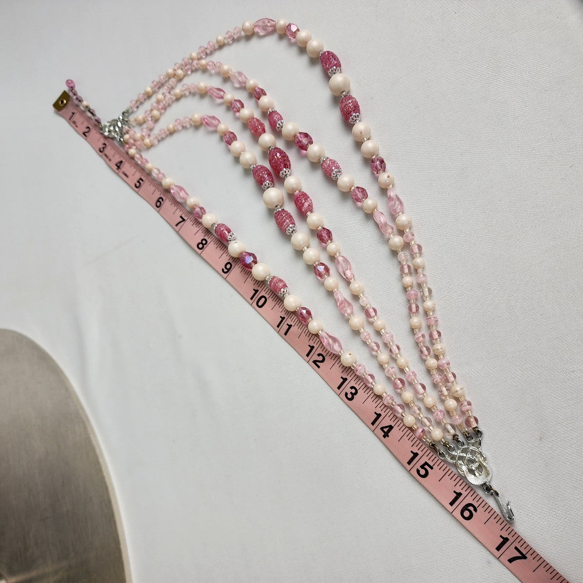 Vintage Pink & White Glass Beaded Layered Necklace