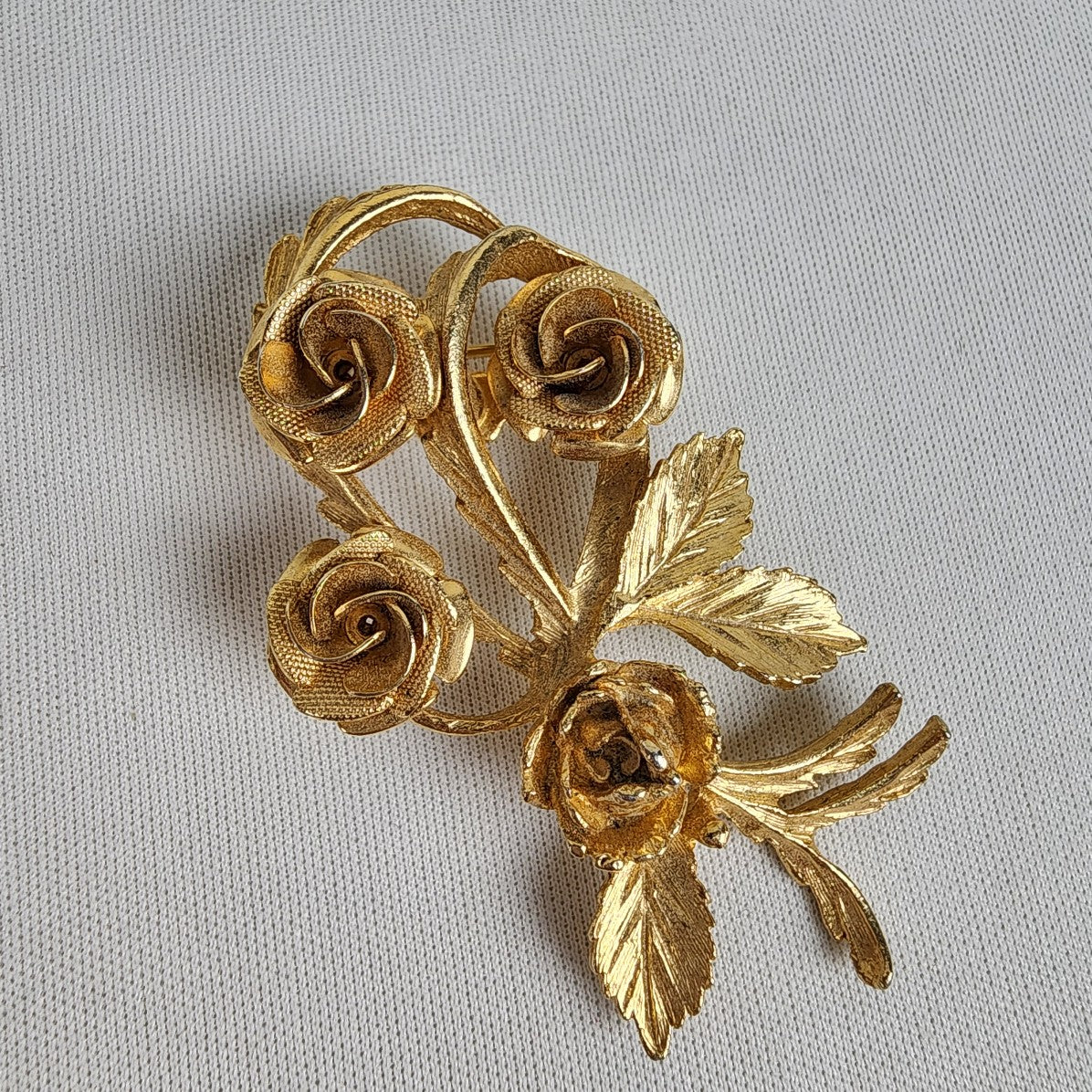 Vintage Gold Tone Rose Brooch & Clip On Earring Set