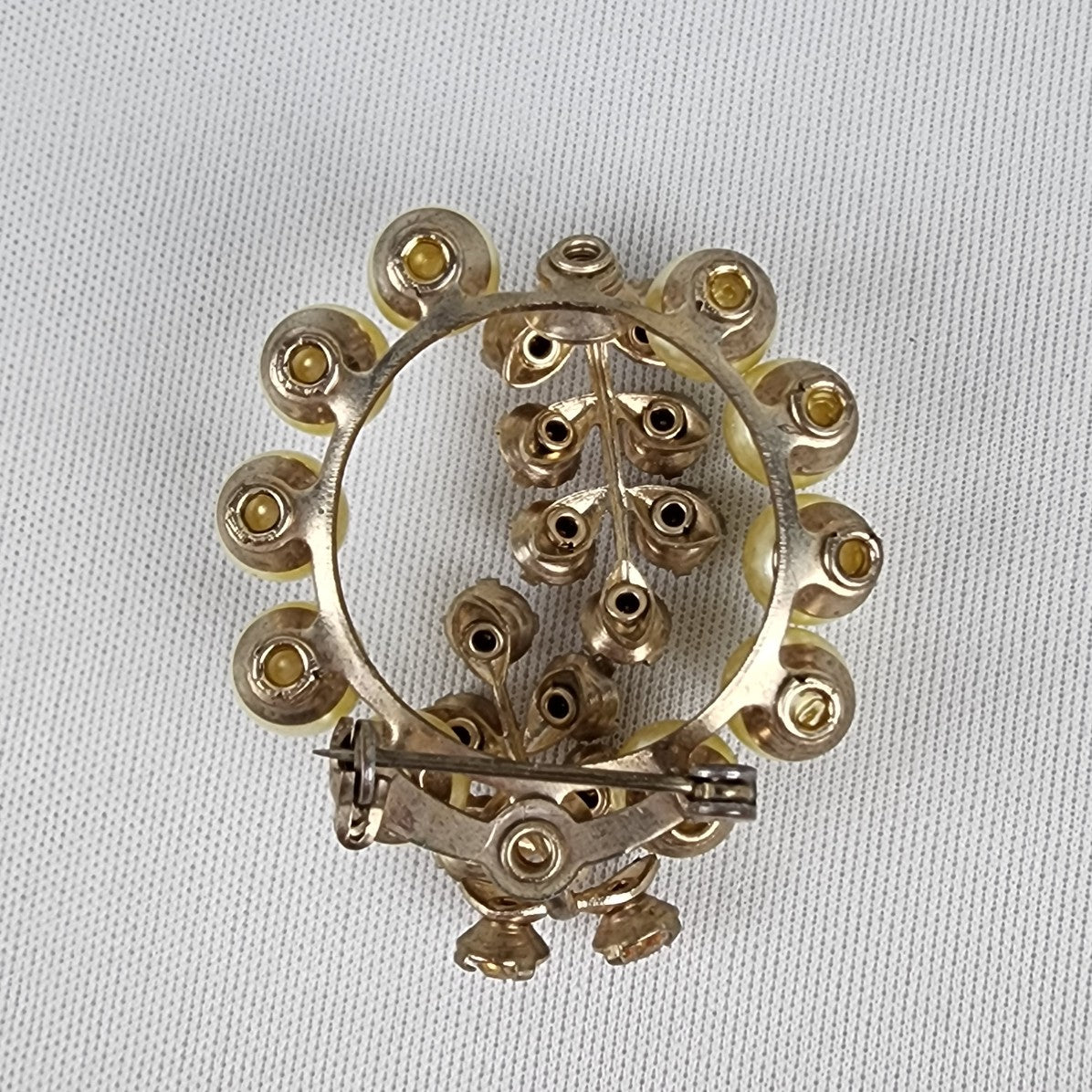 Vintage Gold Tone AB Rhinestones & Faux Pearl Brooch