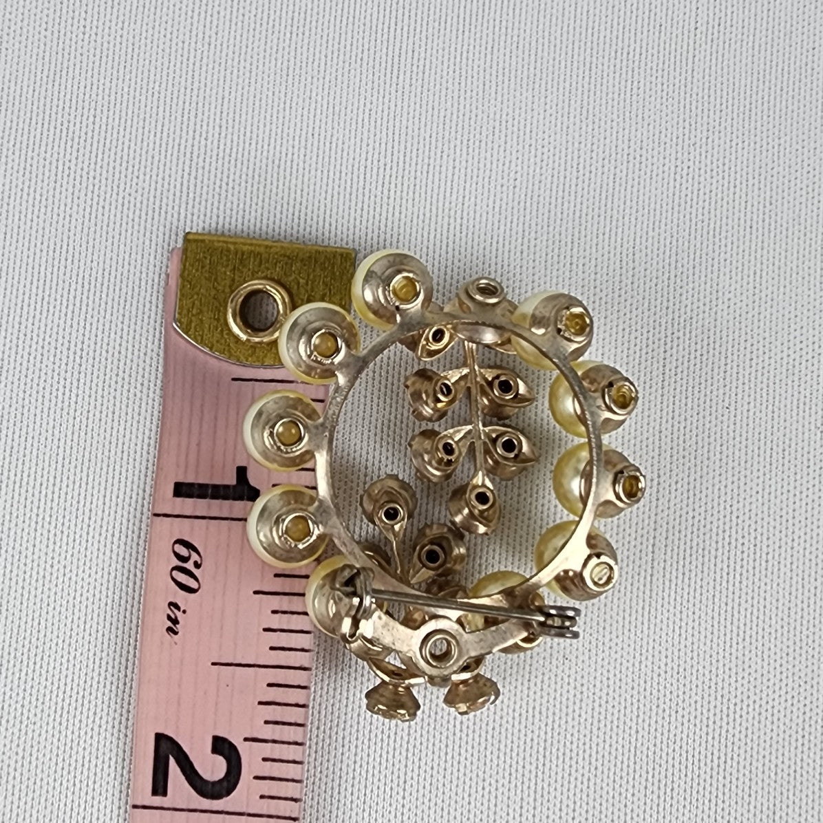 Vintage Gold Tone AB Rhinestones & Faux Pearl Brooch