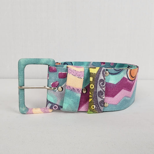Retro Blue & Pink Fabric Belt Size S