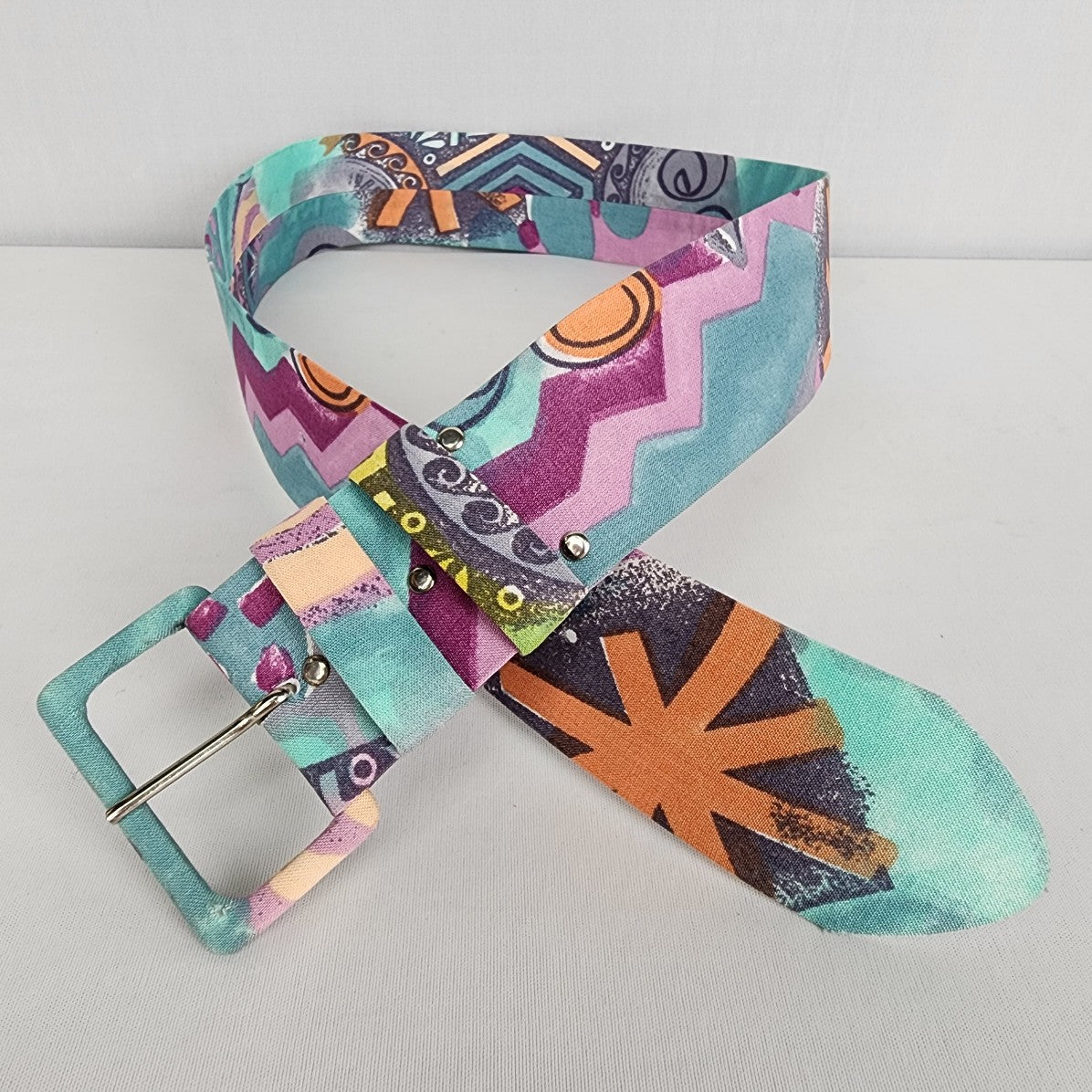 Retro Blue & Pink Fabric Belt Size S