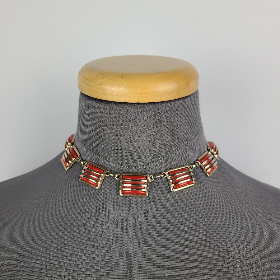 Vintage Red & Silver Choker Necklace Set