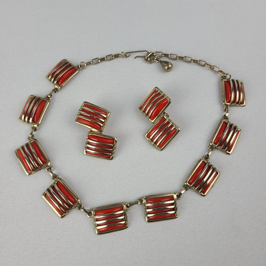 Vintage Red & Silver Choker Necklace Set