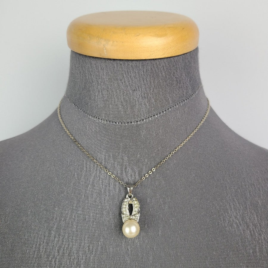 Silver Tone & Faux Pearl Necklace