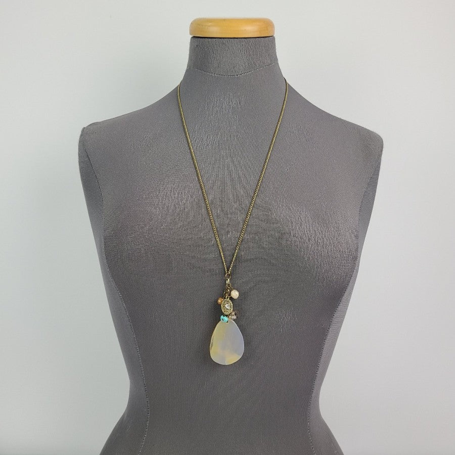 Gold Tone Natural Stone Long Necklace