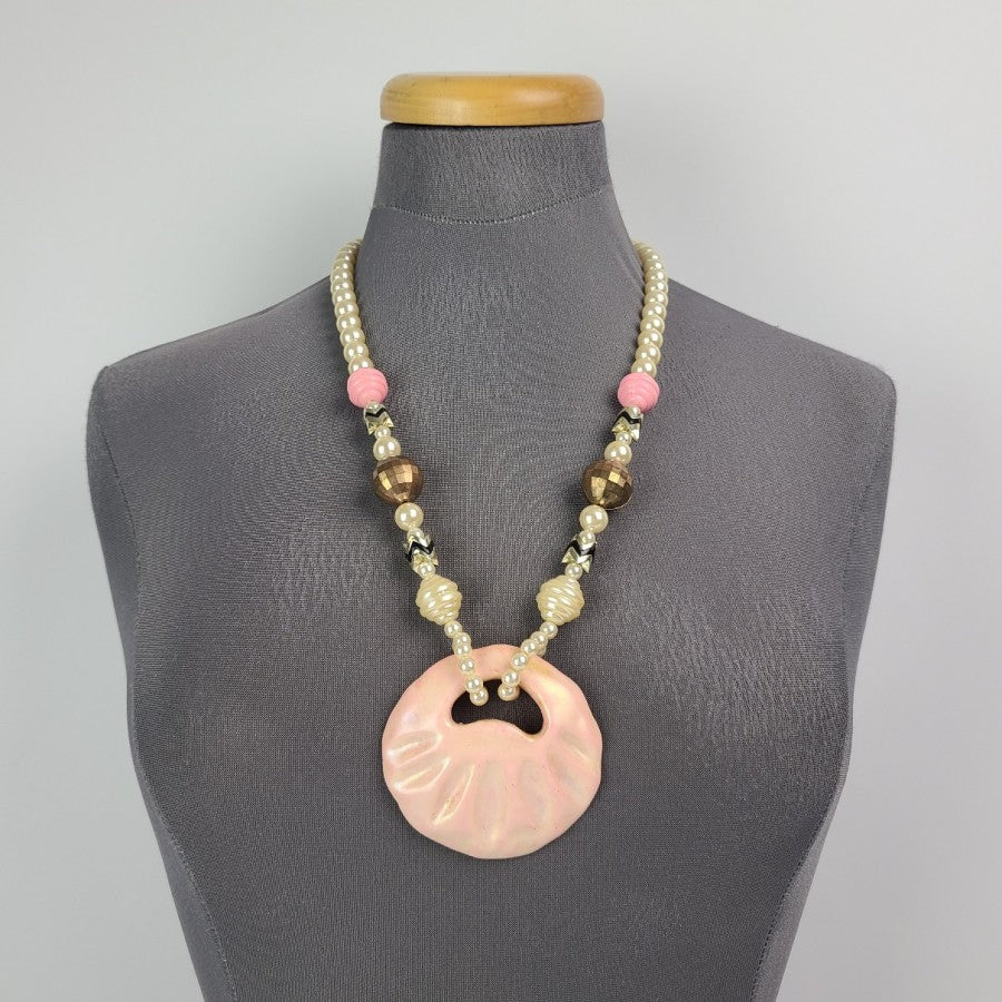 Vintage Pink Pearl Beaded Pendant Necklace