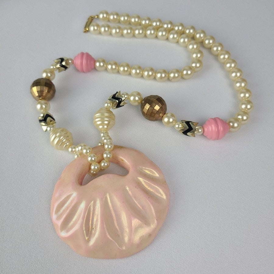 Vintage Pink Pearl Beaded Pendant Necklace