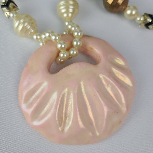 Vintage Pink Pearl Beaded Pendant Necklace