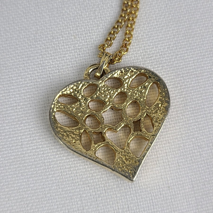 Gold Tone Rhinestone Heart Pendant Necklace