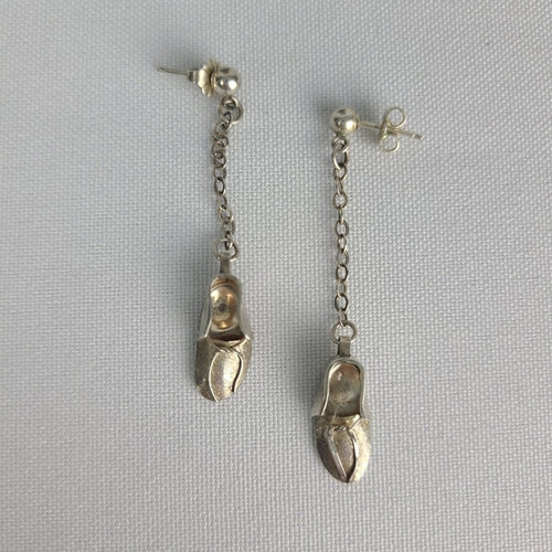 Vintage Sterling Silver Ballet Slipper Dangle Earrings