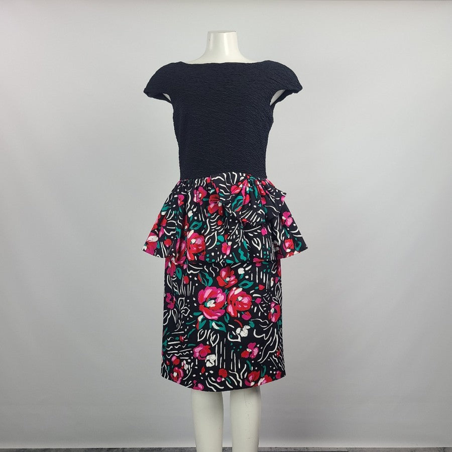 Vintage Lori Ann Flower Print Peplum Party Dress Size M