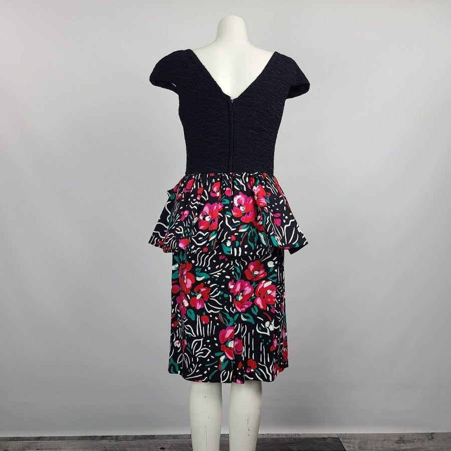 Vintage Lori Ann Flower Print Peplum Party Dress Size M