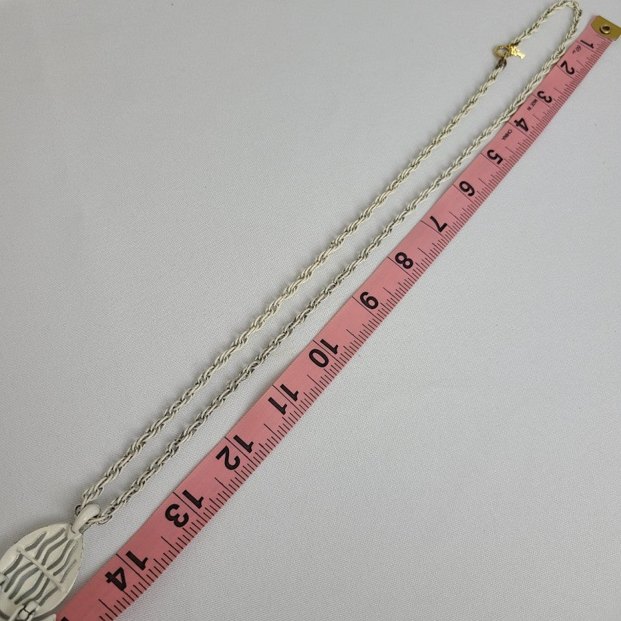 Vintage Crown Trifari White Enamel Long Pendant Necklace