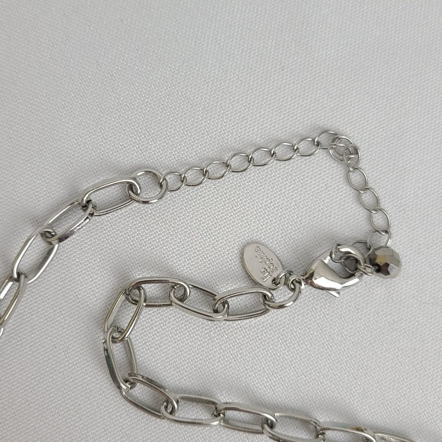 Lia Sophia Grey Glass Beaded Silver Tone Long Necklace