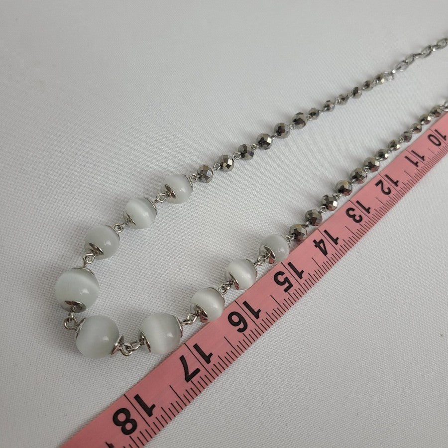 Lia Sophia Grey Glass Beaded Silver Tone Long Necklace