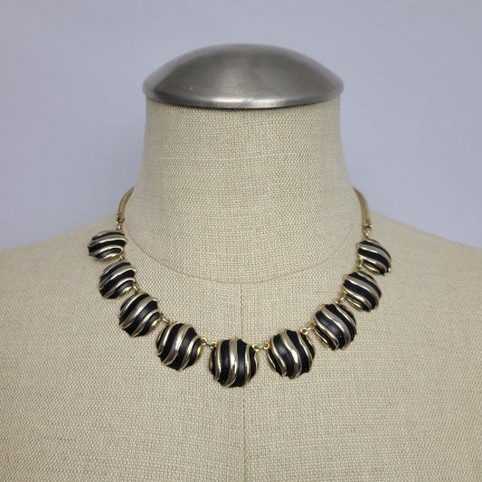 Vintage Gold Tone Black Link Collar Necklace