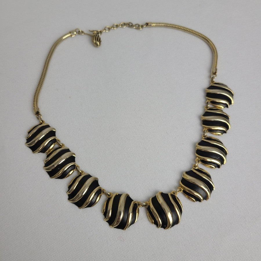 Vintage Gold Tone Black Link Collar Necklace