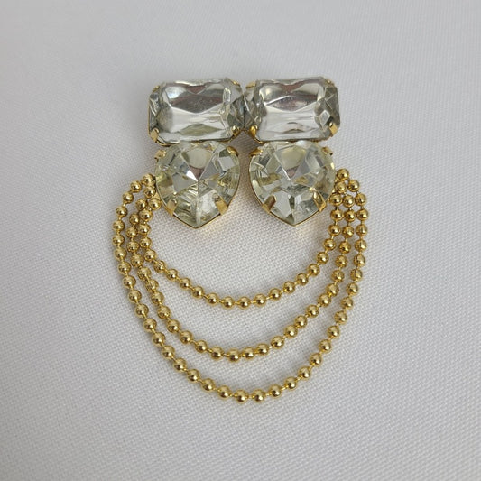 Vintage Gold Tone Cut Glass Chain Brooch