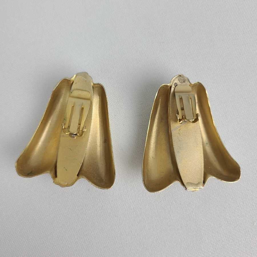 Vintage Gold Tone Oversize Clip On Earrings