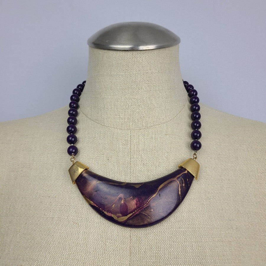 Vintage Purple & Gold Collar Beaded Necklace
