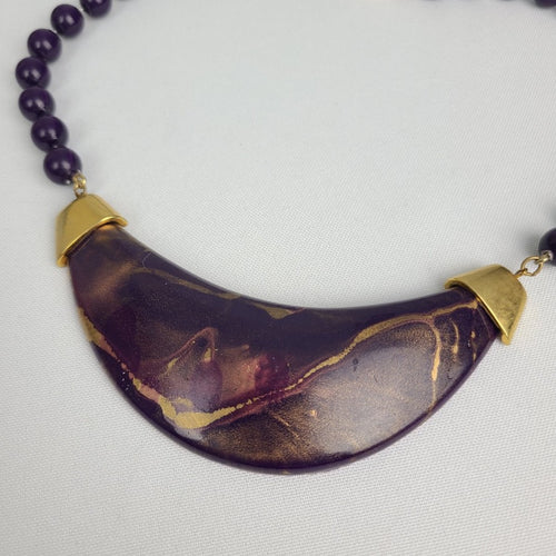 Vintage Purple & Gold Collar Beaded Necklace