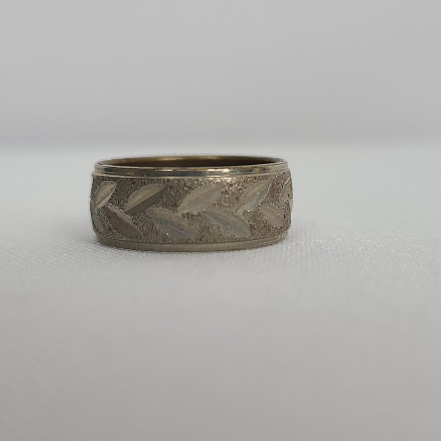 Vintage Japan Silver Tone Etched Ring Size 8
