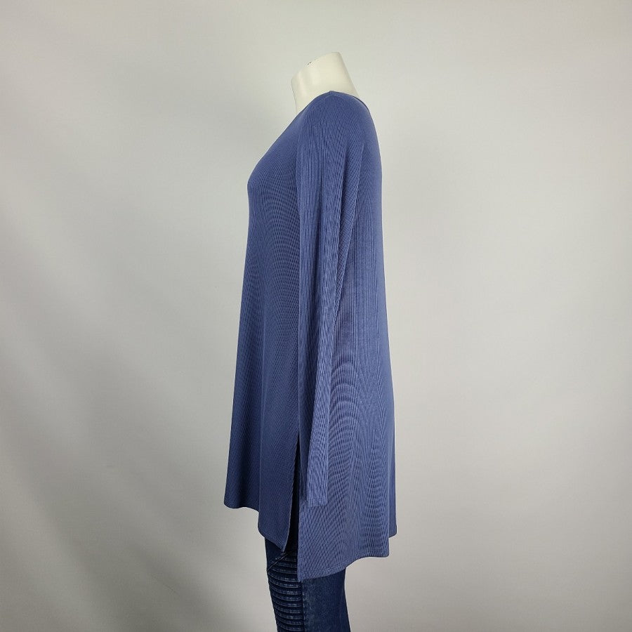 Grace & Lace Blue Ribbed Long Sleeve Tunic Top Size S/M