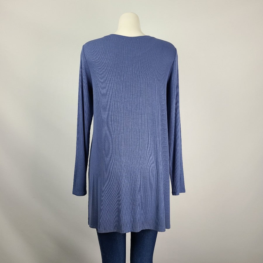 Grace & Lace Blue Ribbed Long Sleeve Tunic Top Size S/M