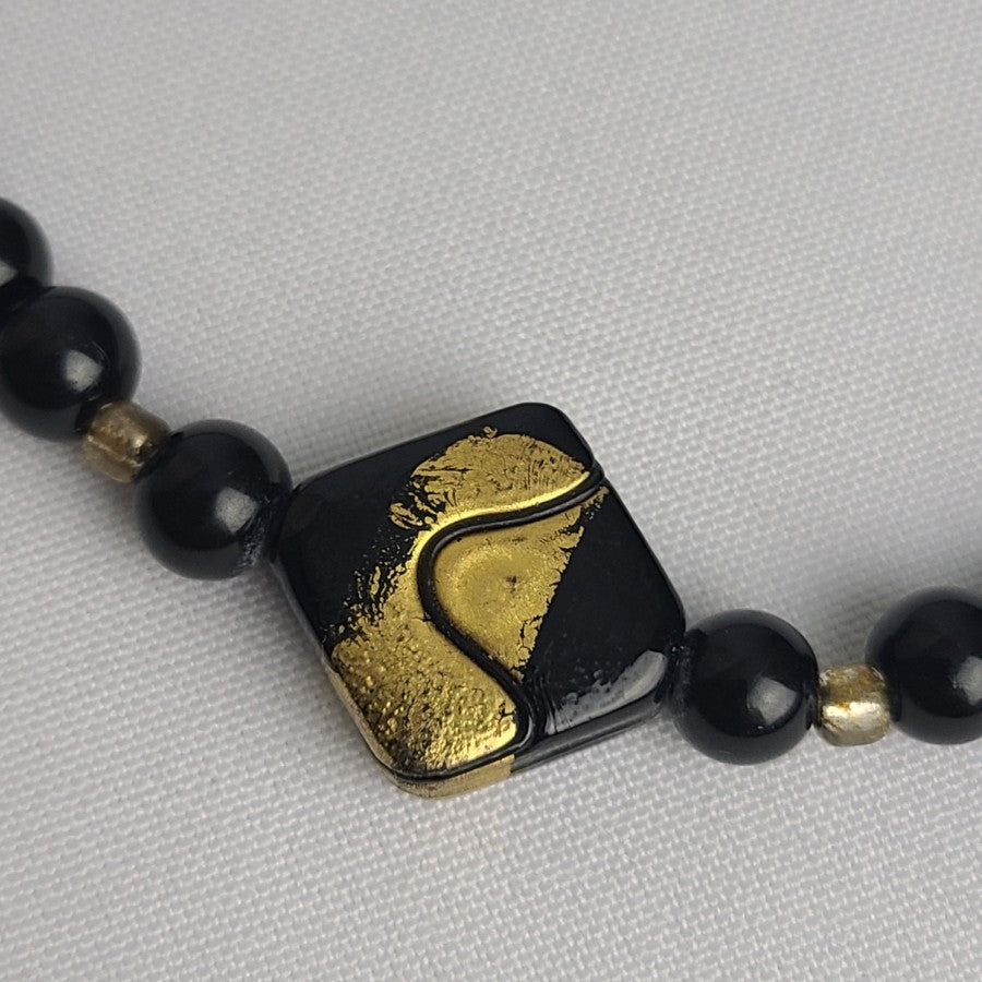 Vintage Black & Gold Glass Beaded Necklace