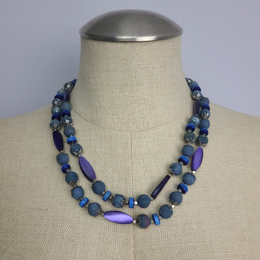 Vintage Blue Layered Beaded Necklace