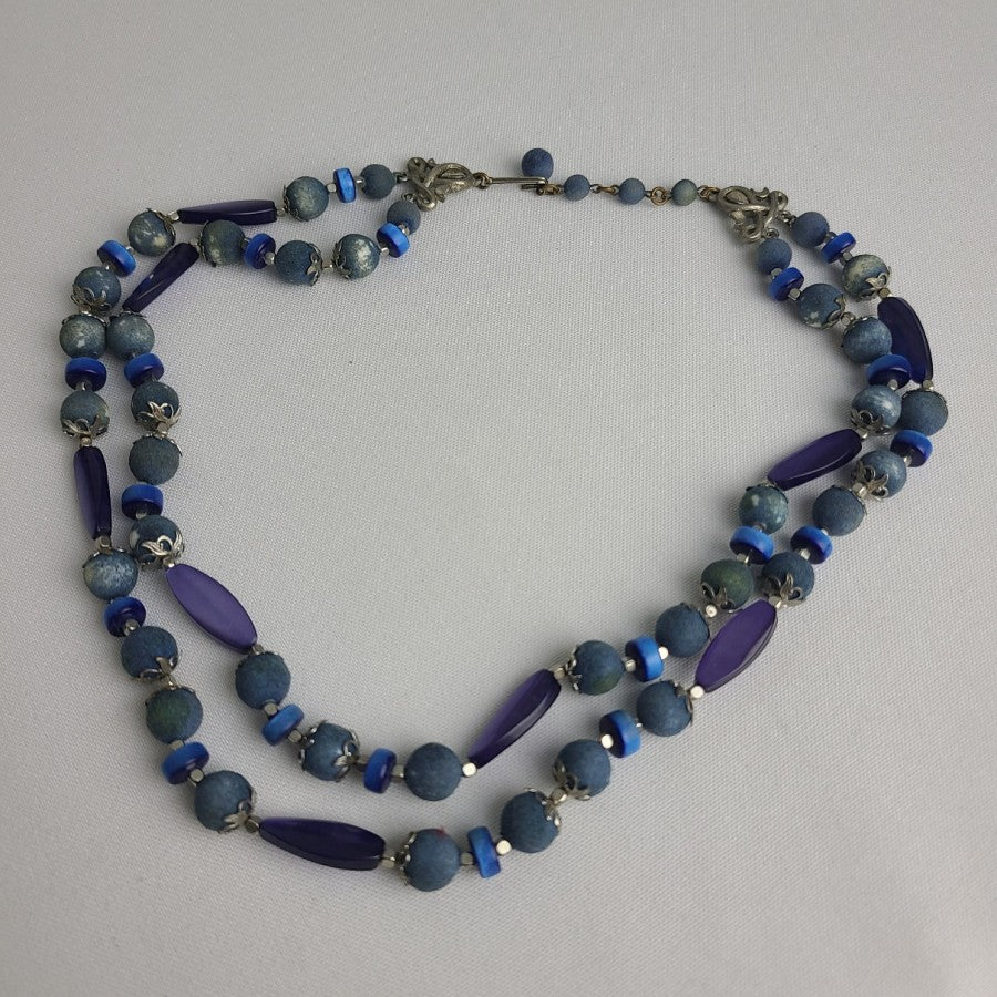 Vintage Blue Layered Beaded Necklace