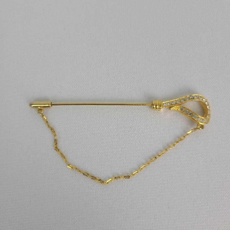 Vintage Gold Tone Rhinestone Chain Stick Pin Brooch