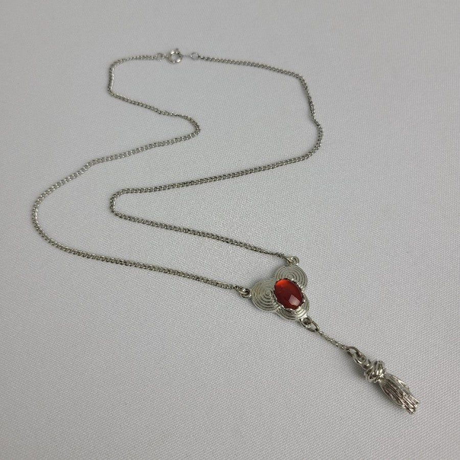 Vintage Silver Tone Red Stone Y Necklace
