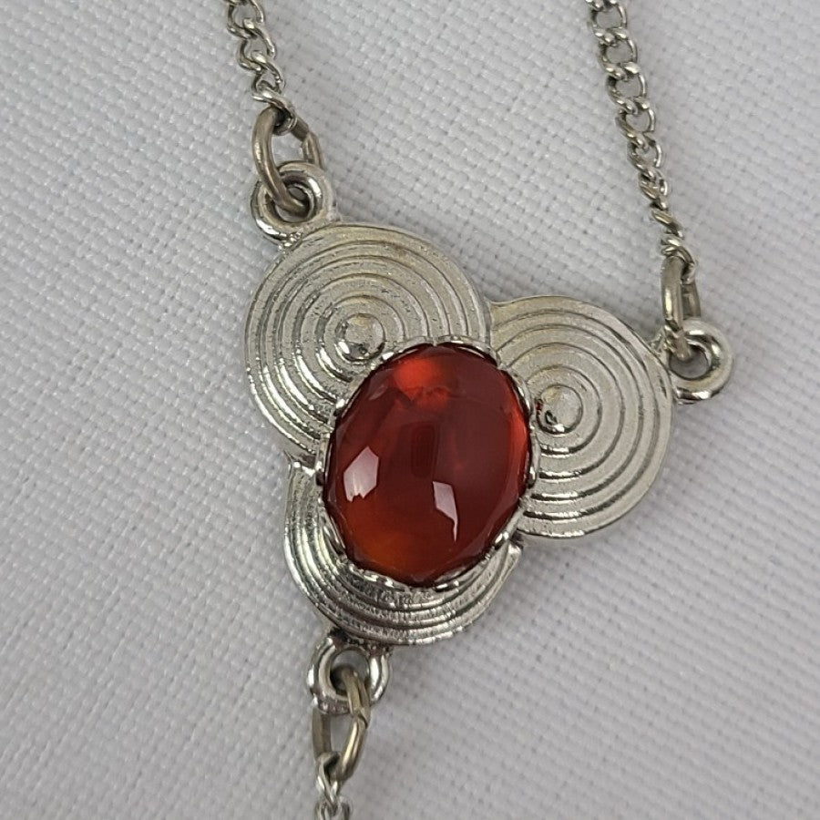 Vintage Silver Tone Red Stone Y Necklace