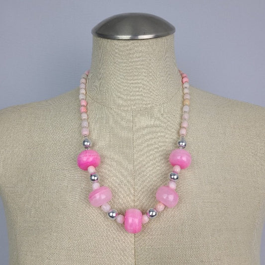 Vintage Pink Cotton Candy Quartz Beaded Necklace