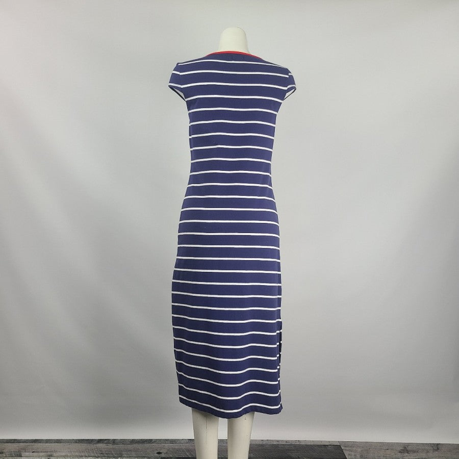 Blue & Red Striped Midi Dress Size M