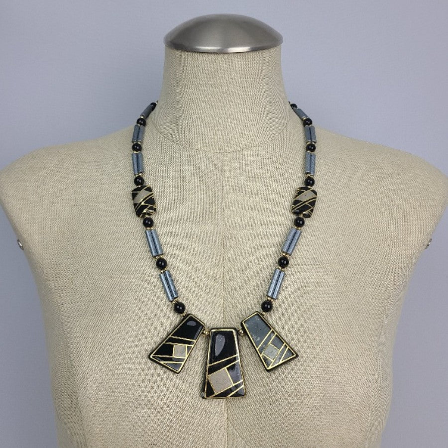 Vintage Japan Ceramic Beaded Necklace & Earring Set