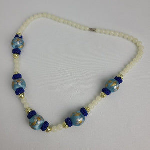 Vintage Blue Flower Beaded Necklace