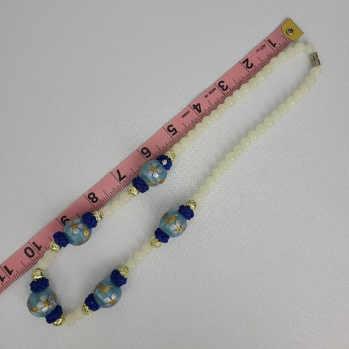 Vintage Blue Flower Beaded Necklace