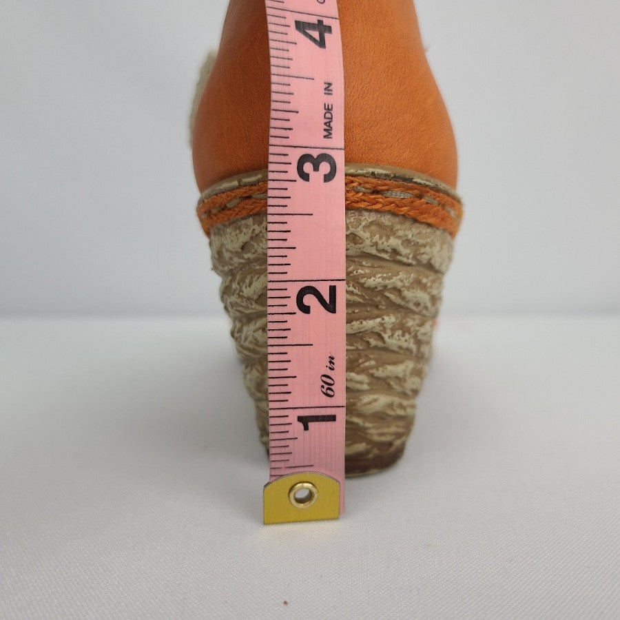 Rieker Wedge Bow Sandals Leather Orange Flower Size 10 US