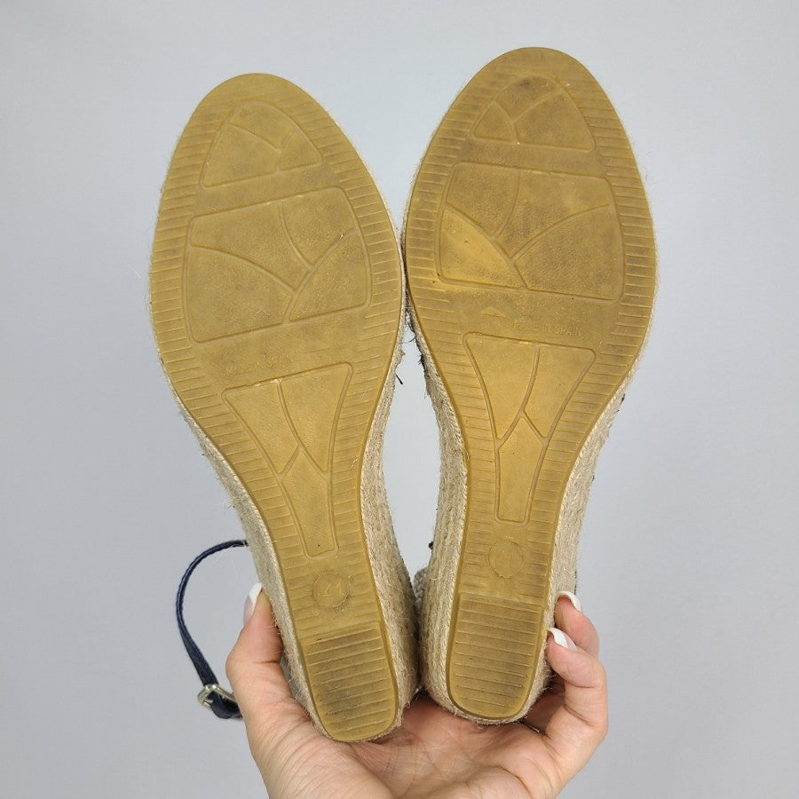 Vidorreta Wedge Sandals Navy Knit Ankle Strap Size 10